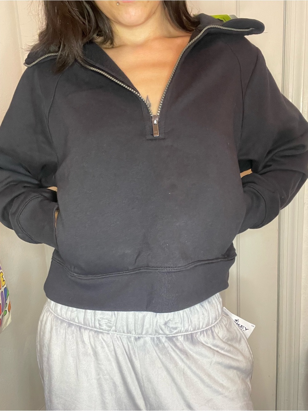 All in Motion Women’s 1/2 Zip Fleece Cropped Sweatshirt Black Size Small
